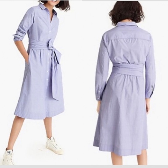 J. Crew Dresses & Skirts - J. Crew Blue Tie Waist Long Sleeve Shirt Dress
Size: 4